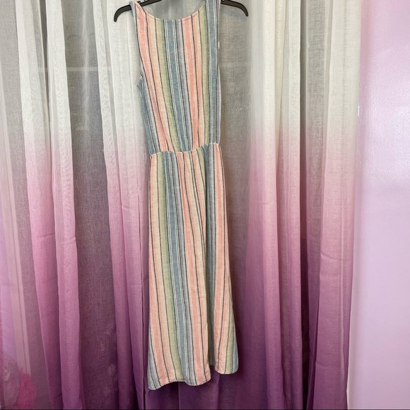 Indigo Rein Multicolor Linen Blend Striped Button V-Neck Midi Dress XS - Picture 6 of 10